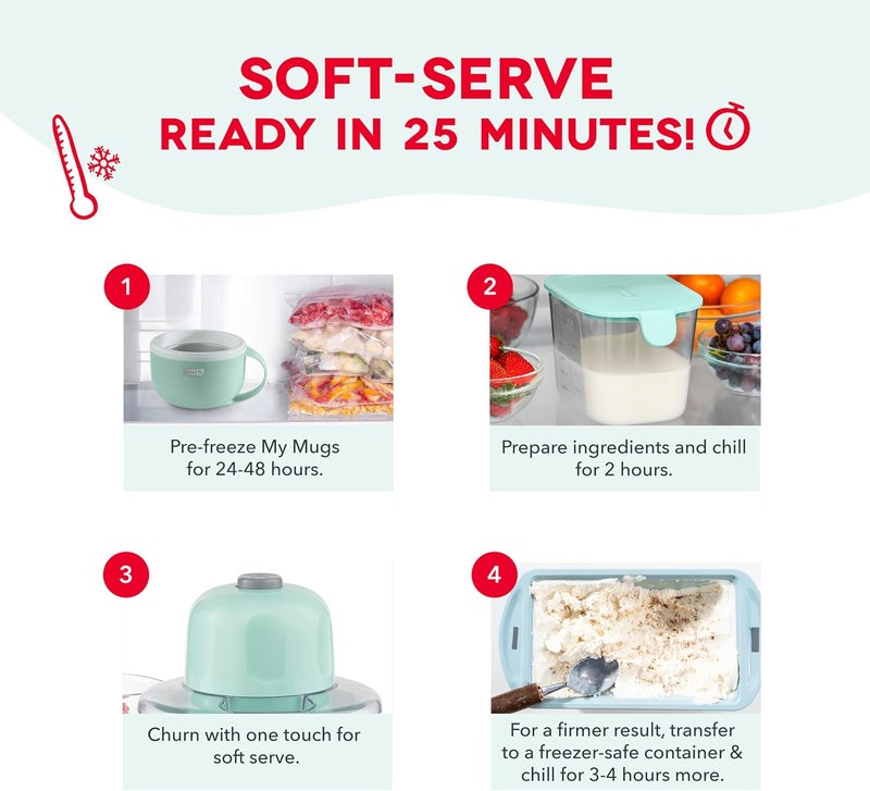 Dash صانع الآيس كريم في الكوب الخاص بي - يصنع حصة واحدة من الجيلاتو، الزبادي المجمد، السوربيه والمزيد - سهل التنظيف والاستخدام - أزرق، 2 وعاء - Image 5